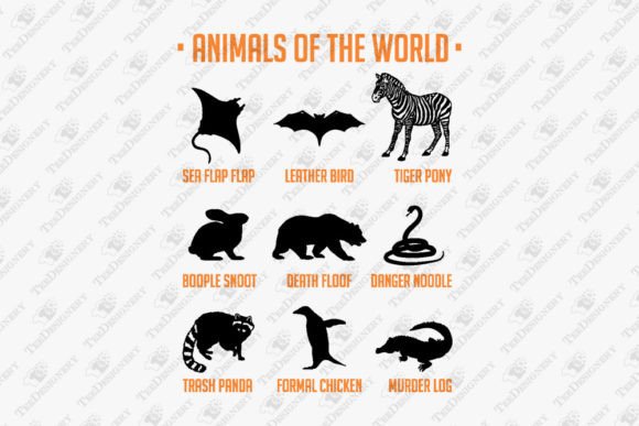 Animals of the World Funny Zoology Graphics for T-Shirt Designs