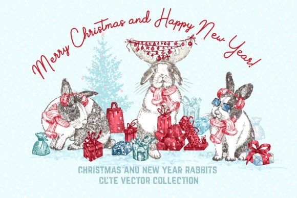 Bunny New Year Cute Vector Collection Graphics