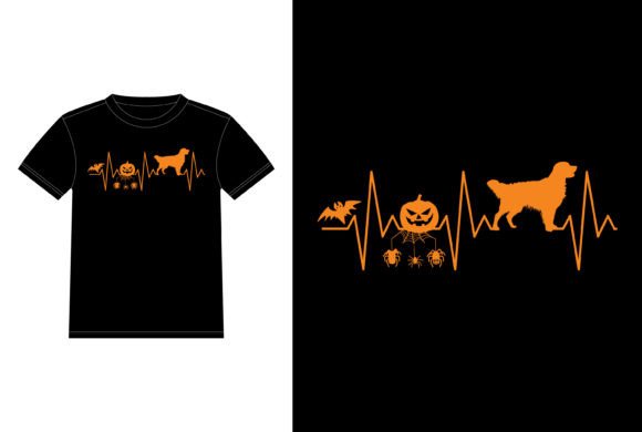 Golden Retriever Heartbeat Halloween Graphics for T-Shirt Designs