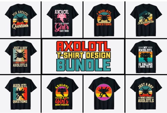 Vintage Axolotl T-Shirt Design Bundle Graphics